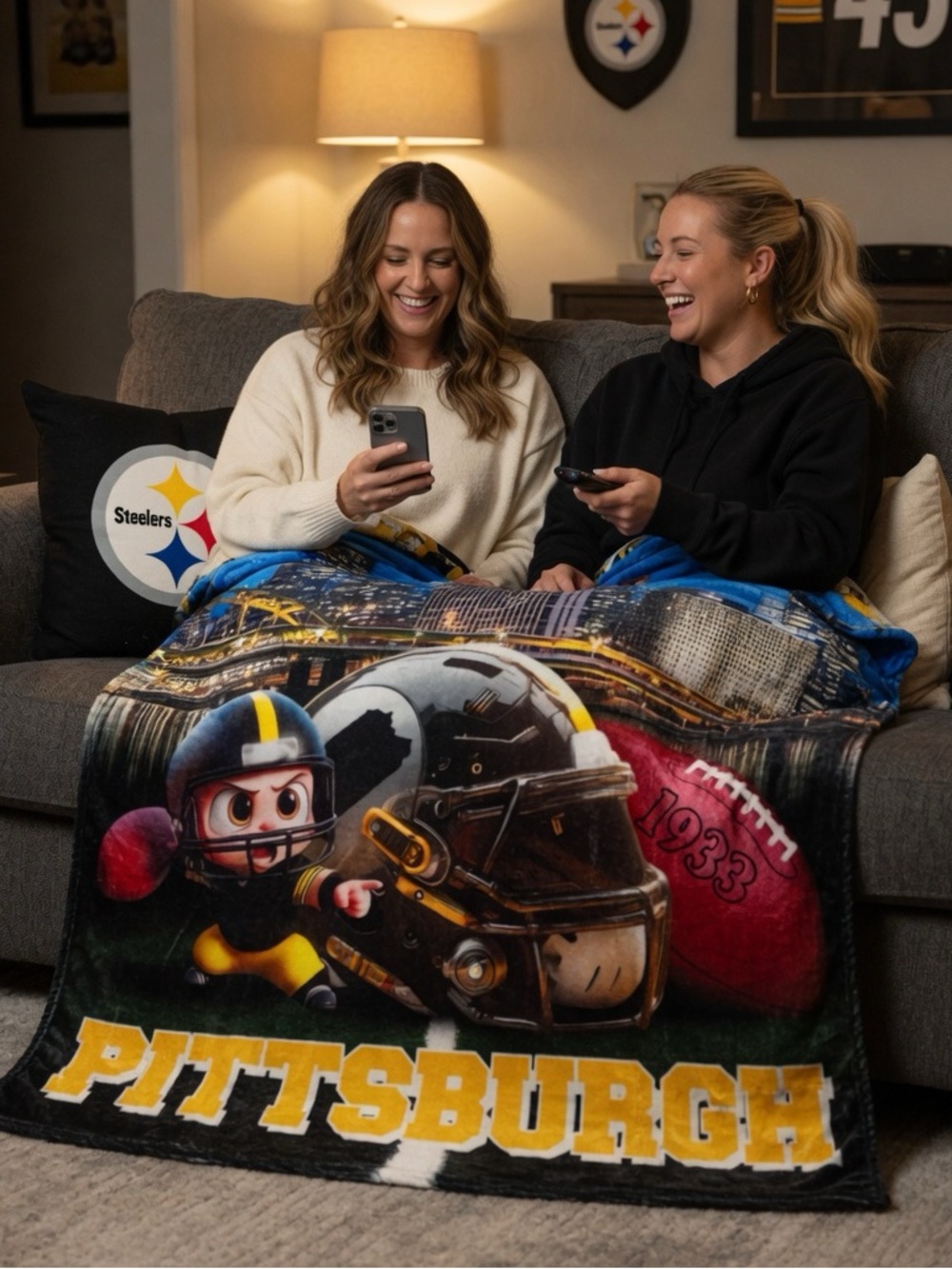 Pittsburgh Football Throw Blanket - City Skyline Design